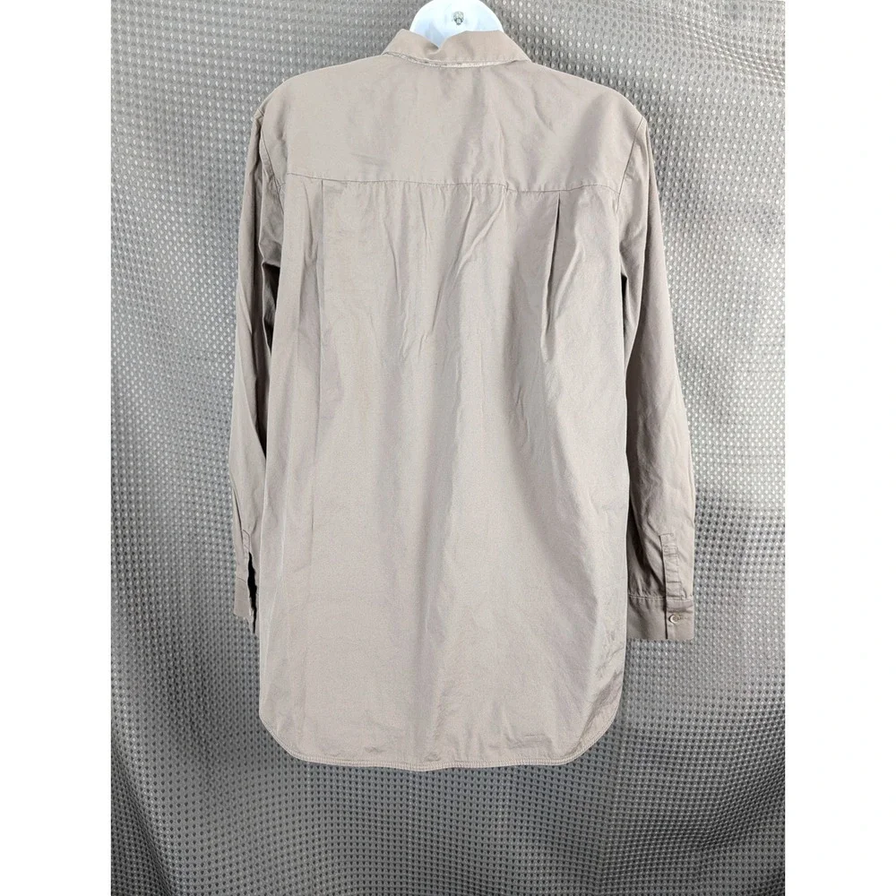 Lafayette 148 New York Womens L Taupe Button Up Shirt Stretch Hidden Placket - Picture 8 of 14